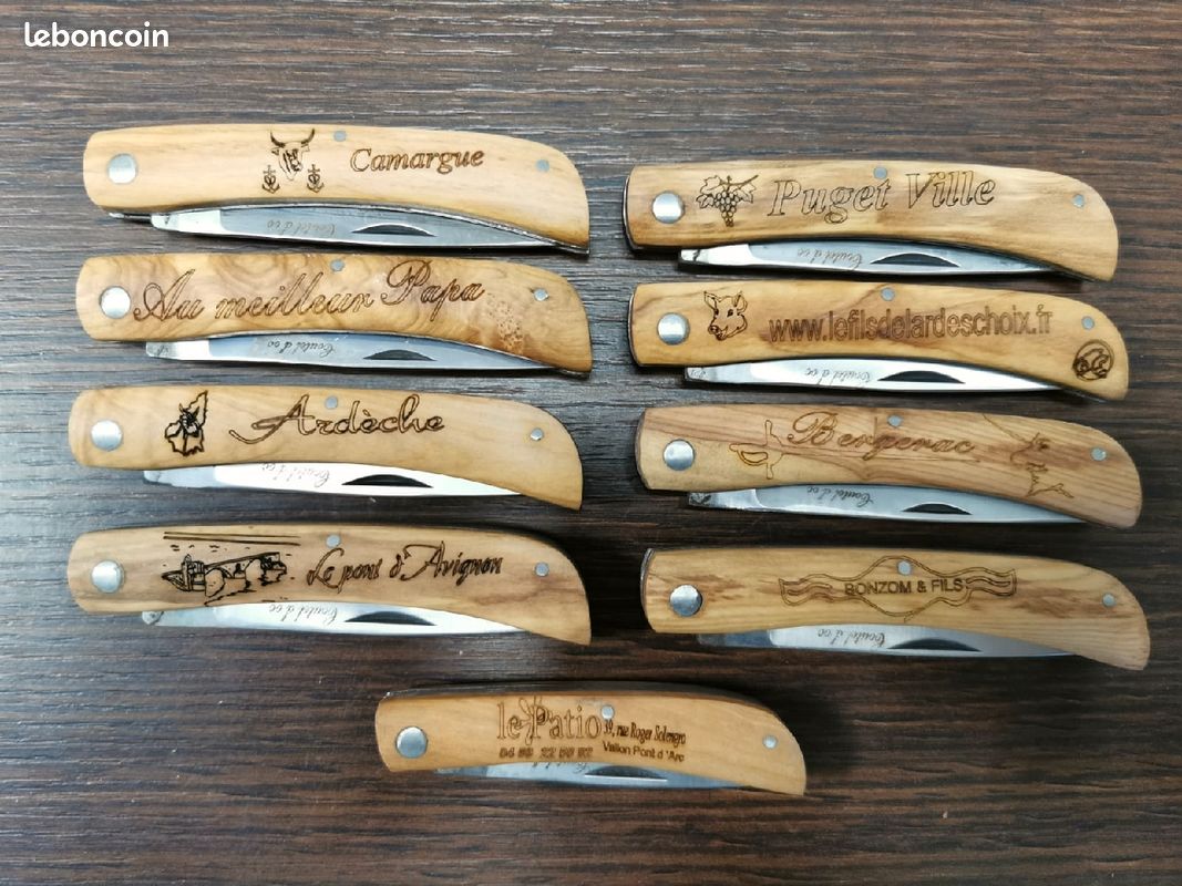 Lot de 500 couteaux de poche manche en bois avec gravure laser - 1