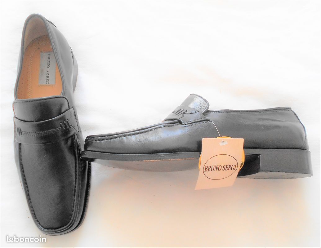 Chaussures cuir noir BRUNO SERGI p 42 neuves , ENVOI OFFERT - 1