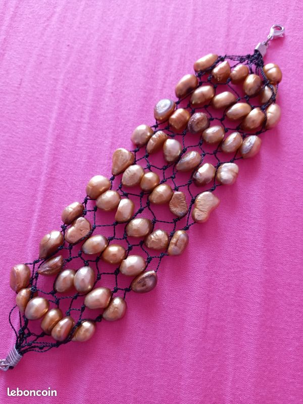 Bracelet perles couleur ocre - 1