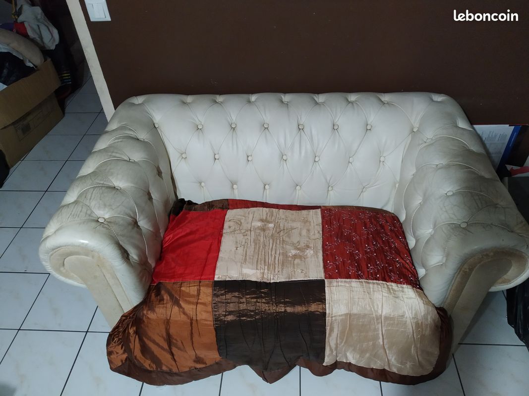 Canape chesterfield beige fdf - 1