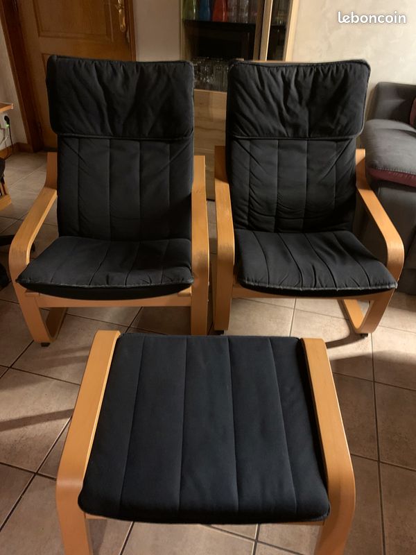 2 fauteuils + 1 repose pieds poang ikea - 1
