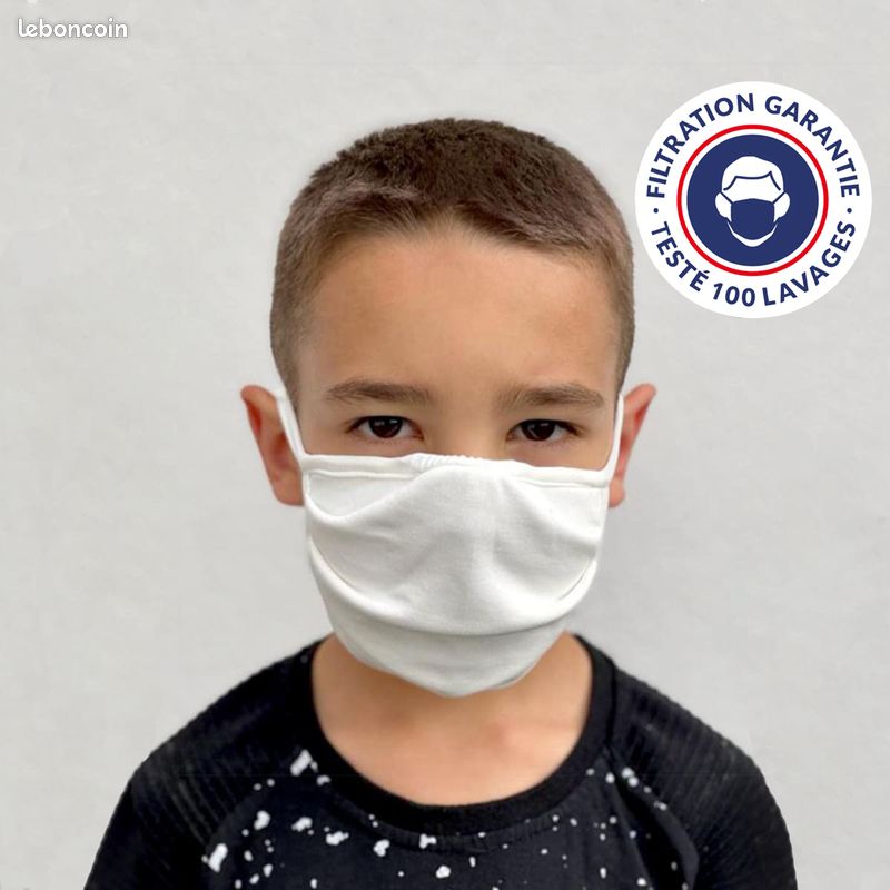 Masque de protection enfant 6 à 12 ans cat 1 - UNS1 Testé DGA tissu lavable barrière Norme AFNOR - 1