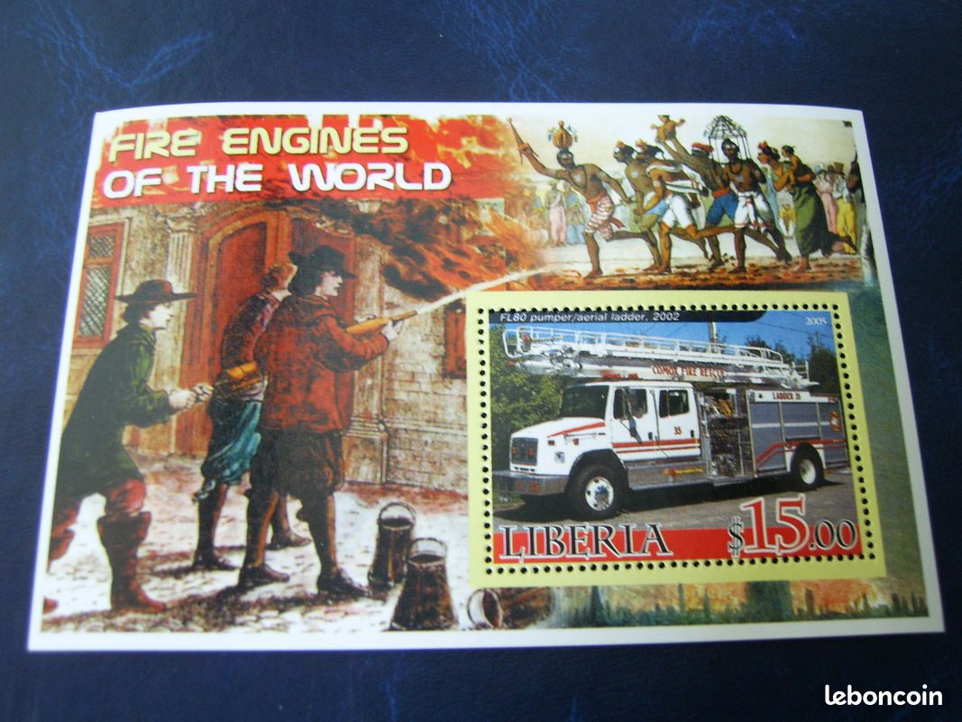 Bloc timbre camion pompier Liberia non oblitéré 3F - 1