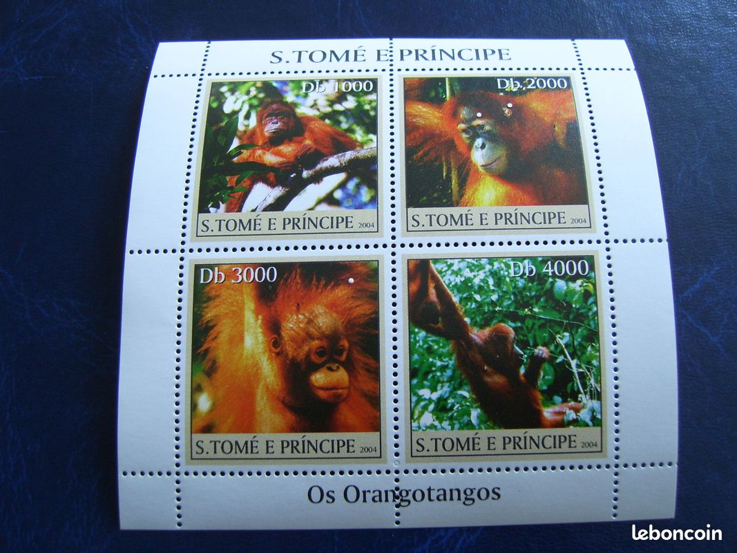 Bloc 4 timbres singe ourang outan St Tome NO 4G - 1