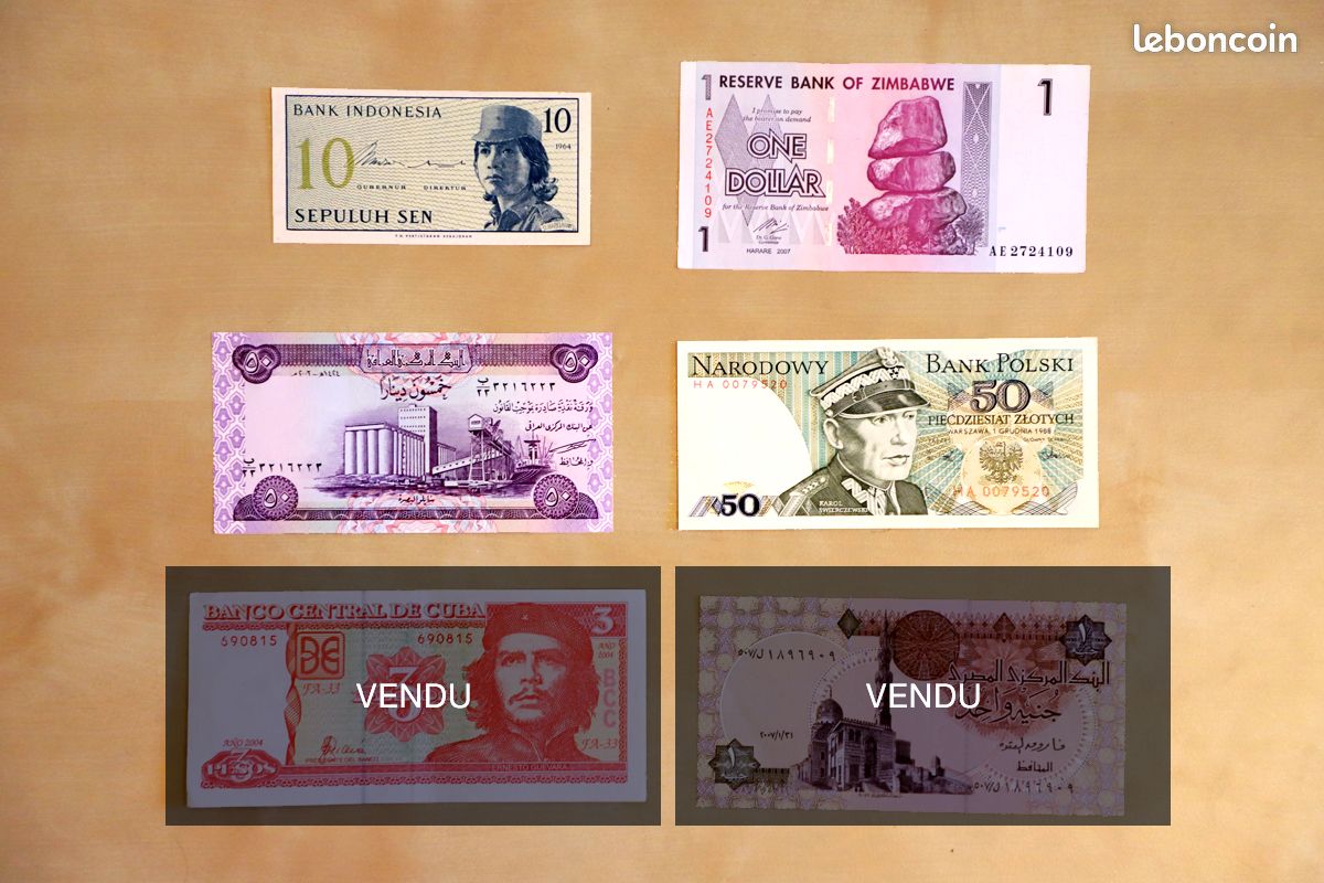Collection billets de banque du monde - Irak, Zimbabwe, Pologne, Égypte - 1
