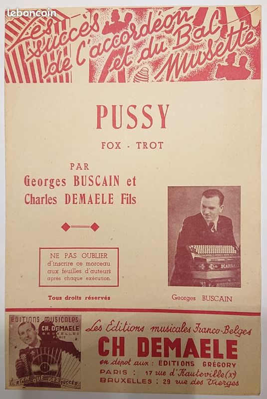 Partition - Pussy ( Fox trot) de Georges BUSCAIN et Ch DEMALELE Fils - 1