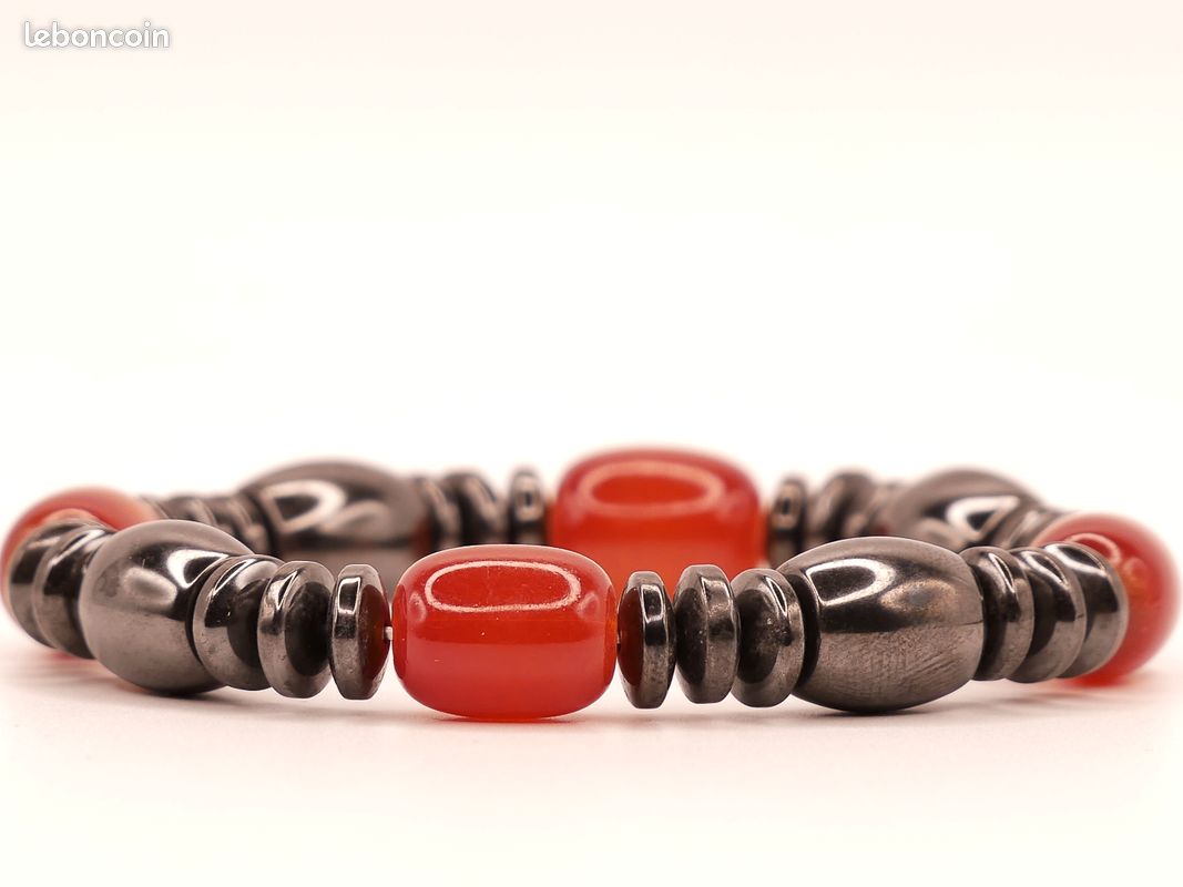 Bracelet magnetite pierre rouge - 1