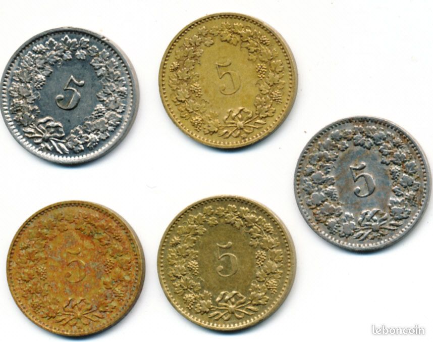 Lot de 5 pièces suisse - 5 Rappen - 1