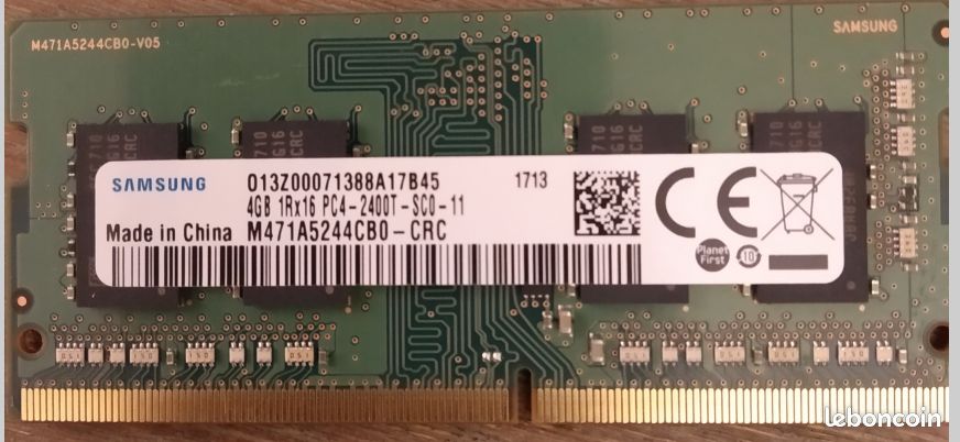 1 barrette mémoire Samsung DDR4 4Go 2400(1200MHZ) SO-DIMM 1.2 V - 1